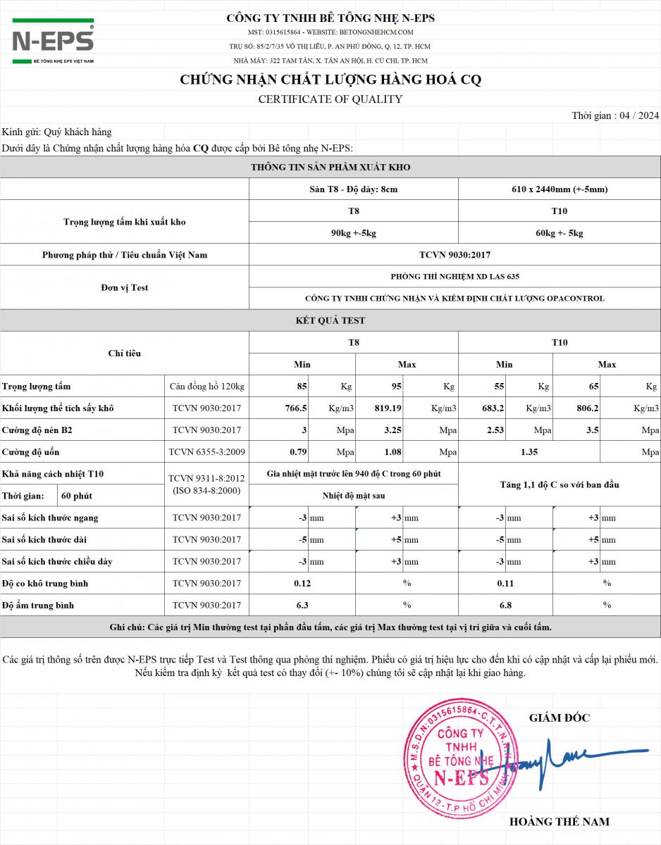 Chứng nhận chất lượng hàng hóa CQ N-EPS