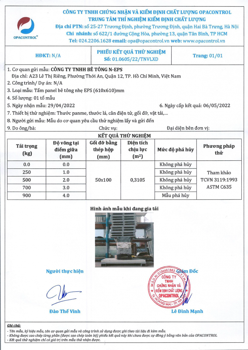 Test khả năng chịu tải của sàn bê tông nhẹ T8