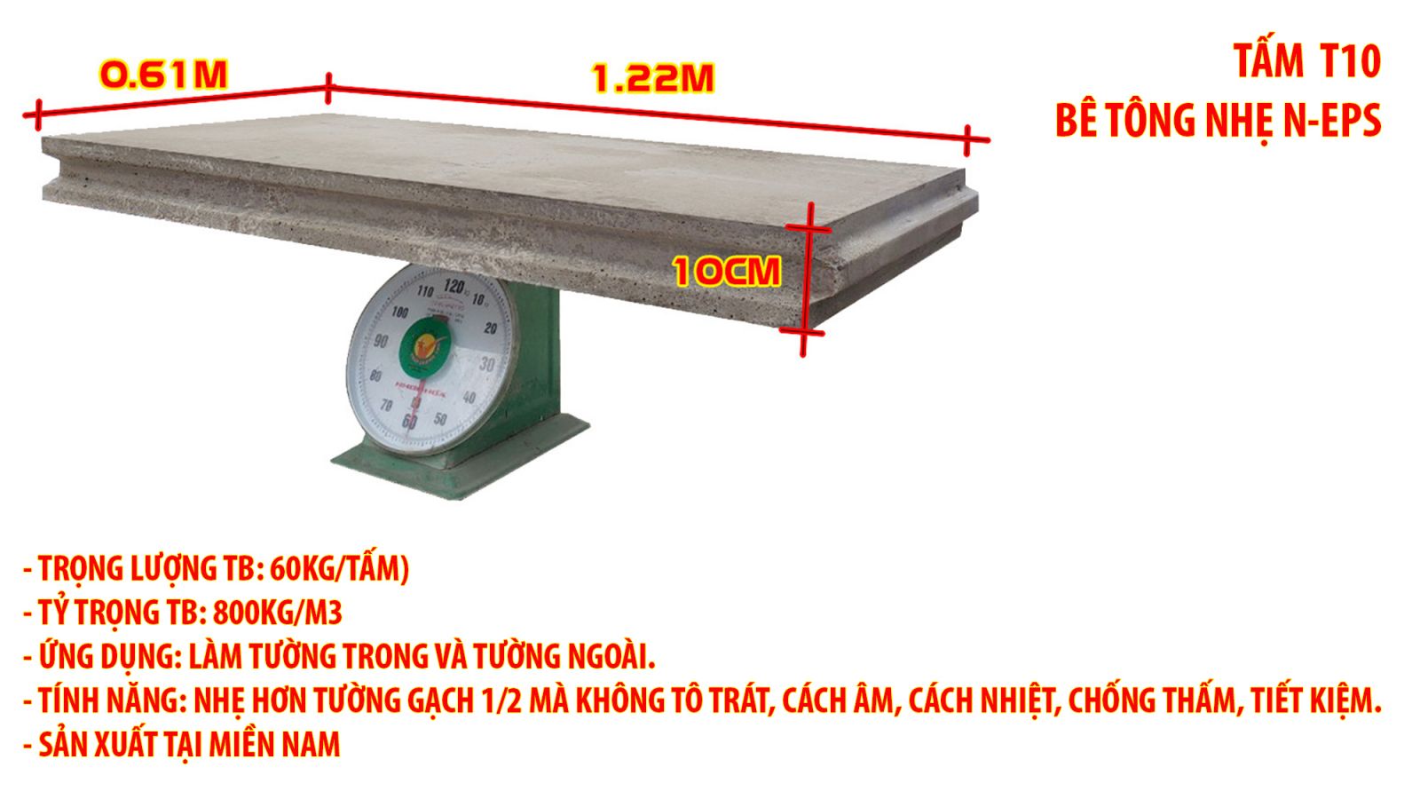 quy cách tấm tường bê tông nhẹ