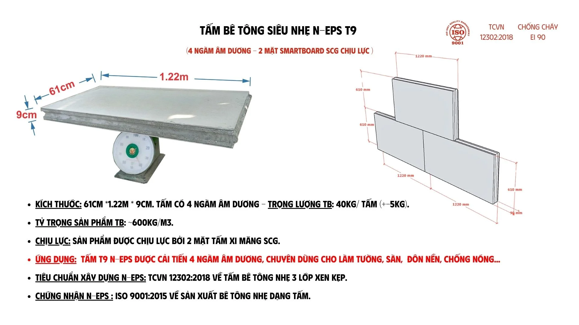 Tấm tường bê tông nhẹ T9