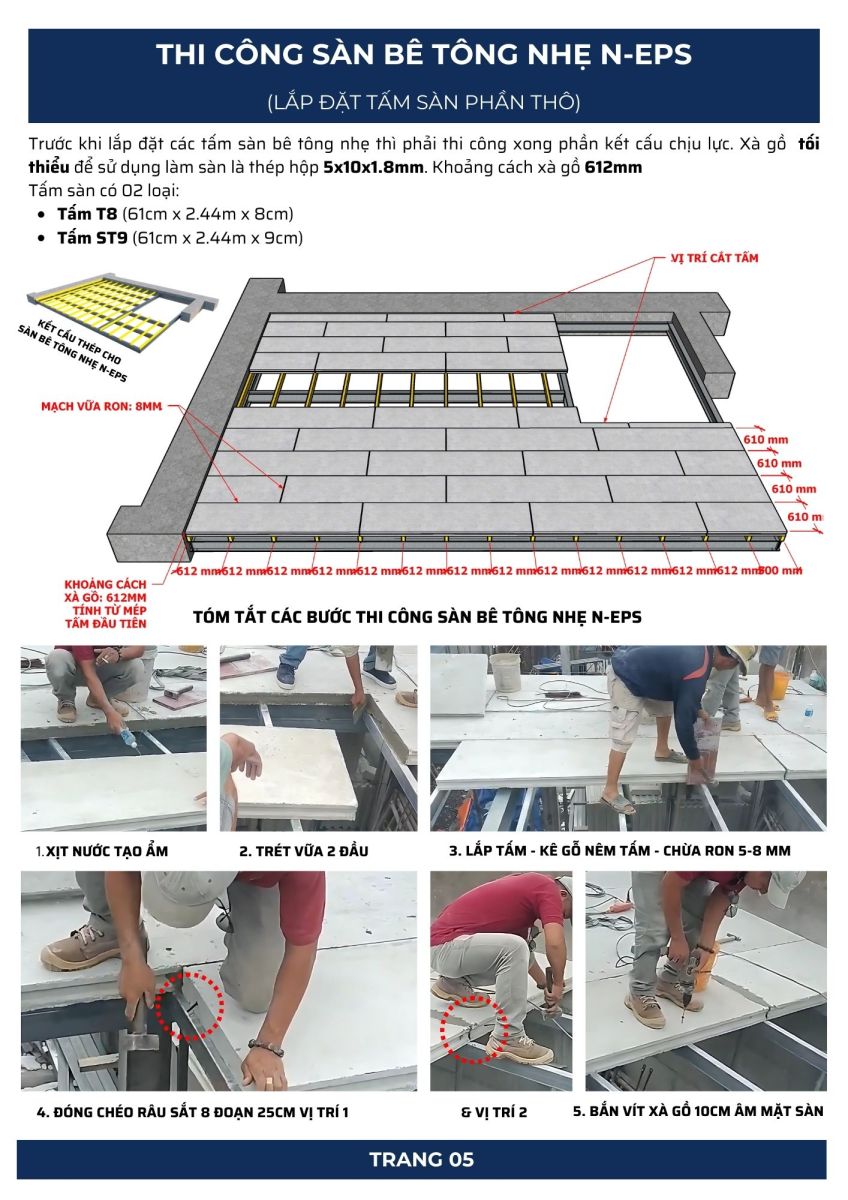 Tấm sàn bê tông nhẹ T8