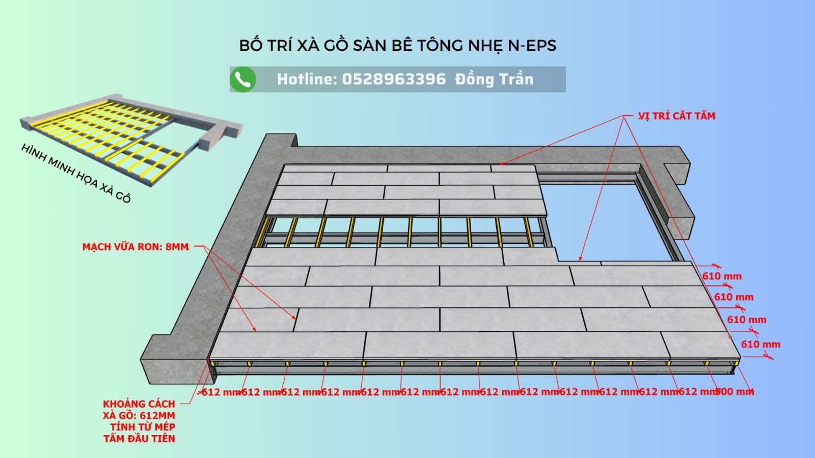 bố trí xà gồ sàn bê tông nhẹ
