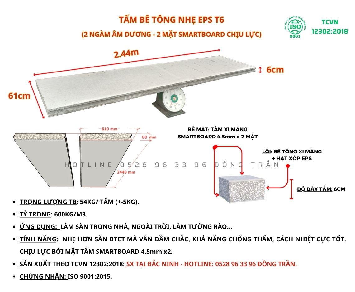 Tấm bê tông siêu nhẹ EPS T6