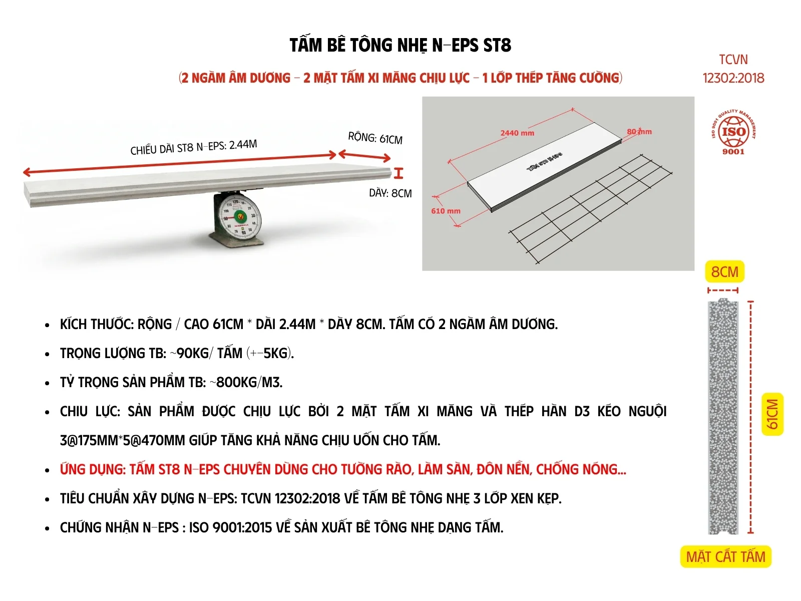 Tấm tường rào bê tông nhẹ ST8