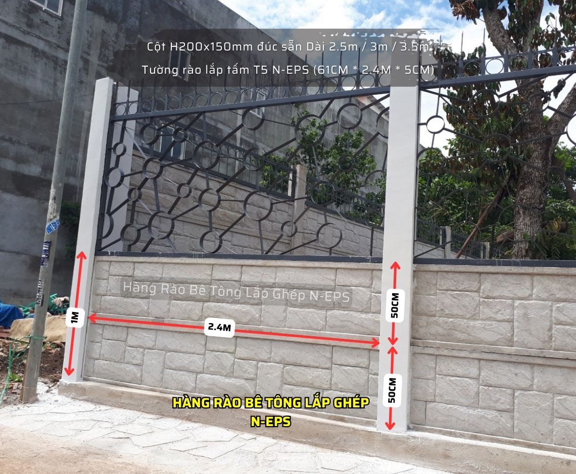 Tường rào bê tông vân đá T5