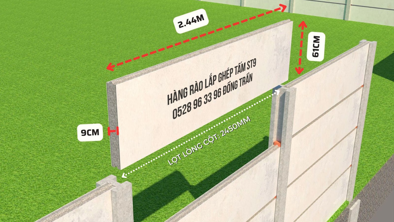 Tấm tường rào bê tông nhẹ ST9