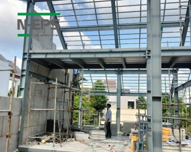 Nhà thép tường bê tông nhẹ ốp gỗ căm se